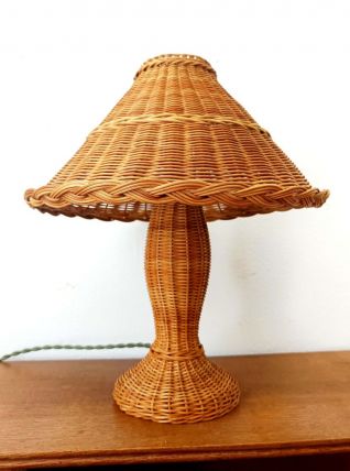 Lampe en rotin vintage vers 1970 