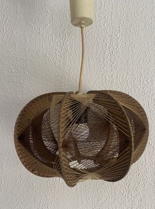 Suspension vintage 1960 scandinave lustre fil et bois - 30 x