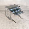 Suite de 3 tables gigognes vintage chrome et verre fumé