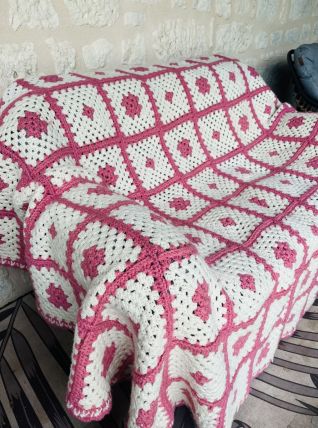 Plaid/Couverture Vintage Fait Main en bon etat