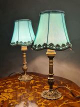 paire de lampes chevet laiton et abat jour en satin 29x14 el