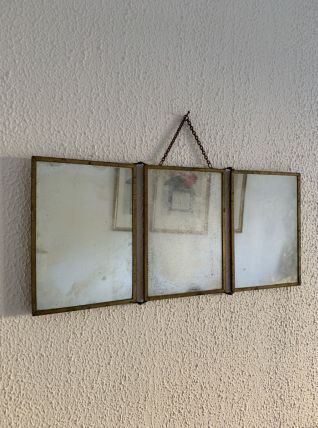 Miroir vintage 1900 triptyque barbier Art Nouveau doré - 21 