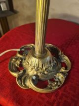 Lampe bronze ancienne abat jour pate de verre rose marbré 51