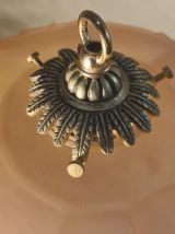 Lampe bronze ancienne abat jour pate de verre rose marbré 51