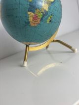 Globe terrestre vintage 1967 mappemonde dorée tripode Taride