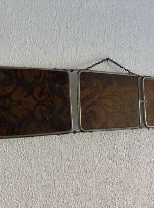 Miroir vintage 1900 triptyque barbier Art Nouveau - 19 x 78 