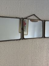 Miroir vintage 1900 triptyque barbier Art Nouveau - 19 x 78 