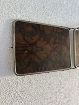 Miroir vintage 1900 triptyque barbier Art Nouveau - 19 x 78 