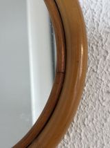 Miroir vintage 1960 pomme rotin osier bambou - 32 x 33 cm