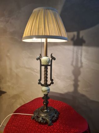 grande lampe bronze 1940 a 50 ,boules verres 60x24 elec ok i