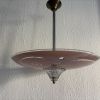 Suspension vintage 1950 coupole verre rose plafonnier - 39 x