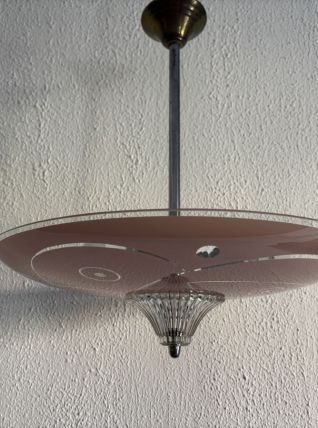 Suspension vintage 1950 coupole verre rose plafonnier - 39 x