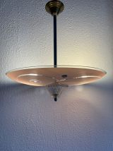Suspension vintage 1950 coupole verre rose plafonnier - 39 x