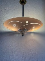 Suspension vintage 1950 coupole verre rose plafonnier - 39 x