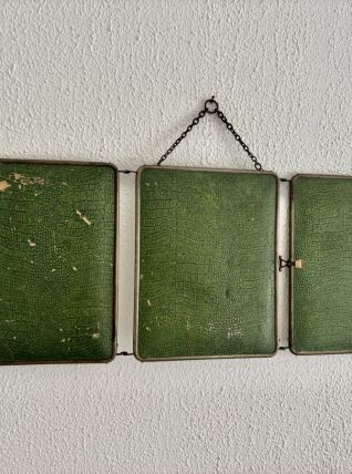 Miroir vintage 1930 triptyque barbier nickelé simili crocodi