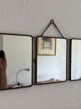 Miroir vintage 1930 triptyque barbier nickelé simili crocodi