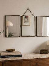 Miroir vintage 1930 triptyque barbier nickelé simili crocodi
