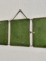Miroir vintage 1930 triptyque barbier nickelé simili crocodi