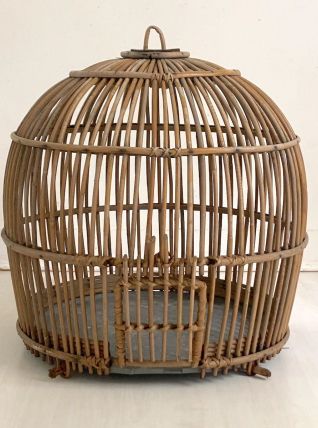 Cage à oiseaux en rotin vintage 60's