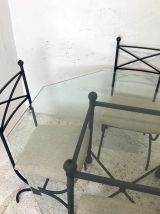 Ensemble salle à manger fer et verre octogonal biseauté