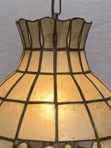 Suspension en feuille nacre et laiton vintage 1970's