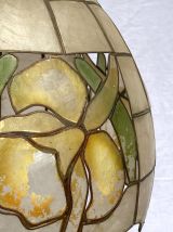 Suspension en feuille nacre et laiton vintage 1970's