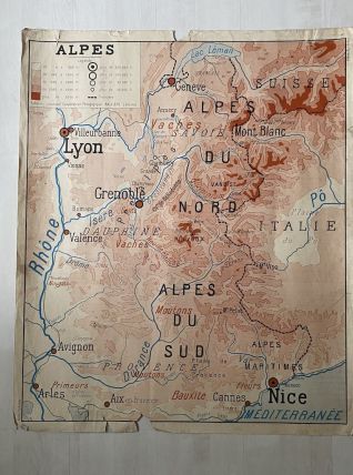 Carte scolaire vintage 1950 recto verso "Les Alpes / Les Pyr