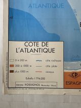 Carte scolaire vintage "Cotes Atlantique et méditerranée"