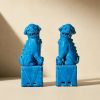 Paire de Chiens de Fô bleu - céramique émaillée chinois XXè