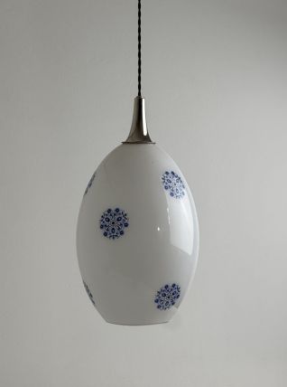 ANCIENNE GRANDE SUSPENSION OVOÏDE 1970 EN OPALINE VINTAGE
