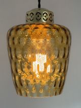PAIRE D'ANCIENNES SUSPENSIONS VERRE TEXTURÉ AMBRÉ VINTAGE
