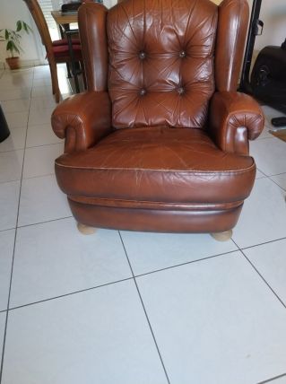 Fauteuil cuir lot de 2 marron foncé vintage