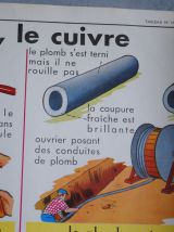 Affiche scolaire ,éditions ROSSIGNOL Le fer la font l'acier / Le plomb l'aluminium le cuivre