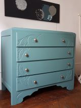 Commode vintage art déco bois bleu gris