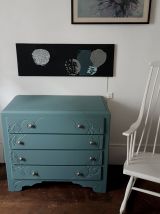 Commode vintage art déco bois bleu gris