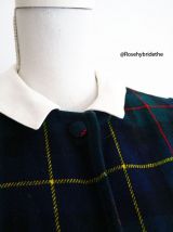 Manteau oversize tartan écossais col Claudine laine vierge vintage 50's 60's