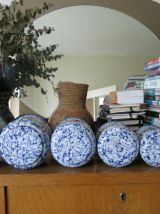 Suite complète pots cuisine émaillés bleu et blanc moucheté 