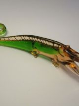 Crocodile alligator en verre de Murano orange et vert