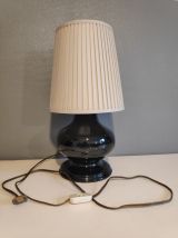 lampe à poser pied céramique noir et abat-jour tissu beige