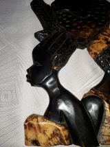 Tableau bois sculpté en relief - Déco Afro Vintage