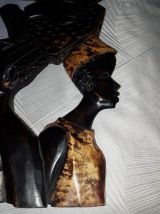 Tableau bois sculpté en relief - Déco Afro Vintage