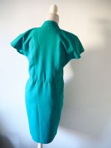 Robe fourreau boutonnée bleu vert turquoise vintage 80's