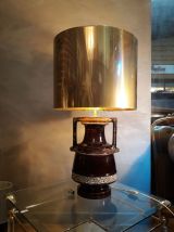  grande lampe amphore 1970s avec son abat jour en laiton mas