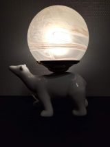 lampe ours en céramique blanche et globe opaline