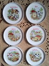 6 assiettes à fromage en porcelaine (L'hirondelle)