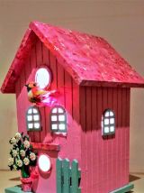Lampe nichoir rose, lampe de chevet oiseau rose