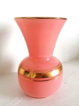 Vase opaline rose et doré 