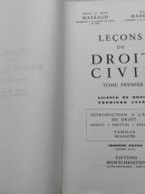 Livre : Leçons de Droit Civil, tome 1, ouvrage primé 1965. 