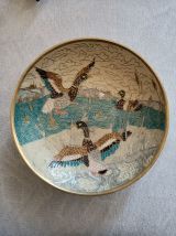 Plat en cloisonné vintage en laiton et émail avec canard 