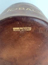 Pot à tabac vintage 1960 cuir céramique Italie - 9 x 10 cm